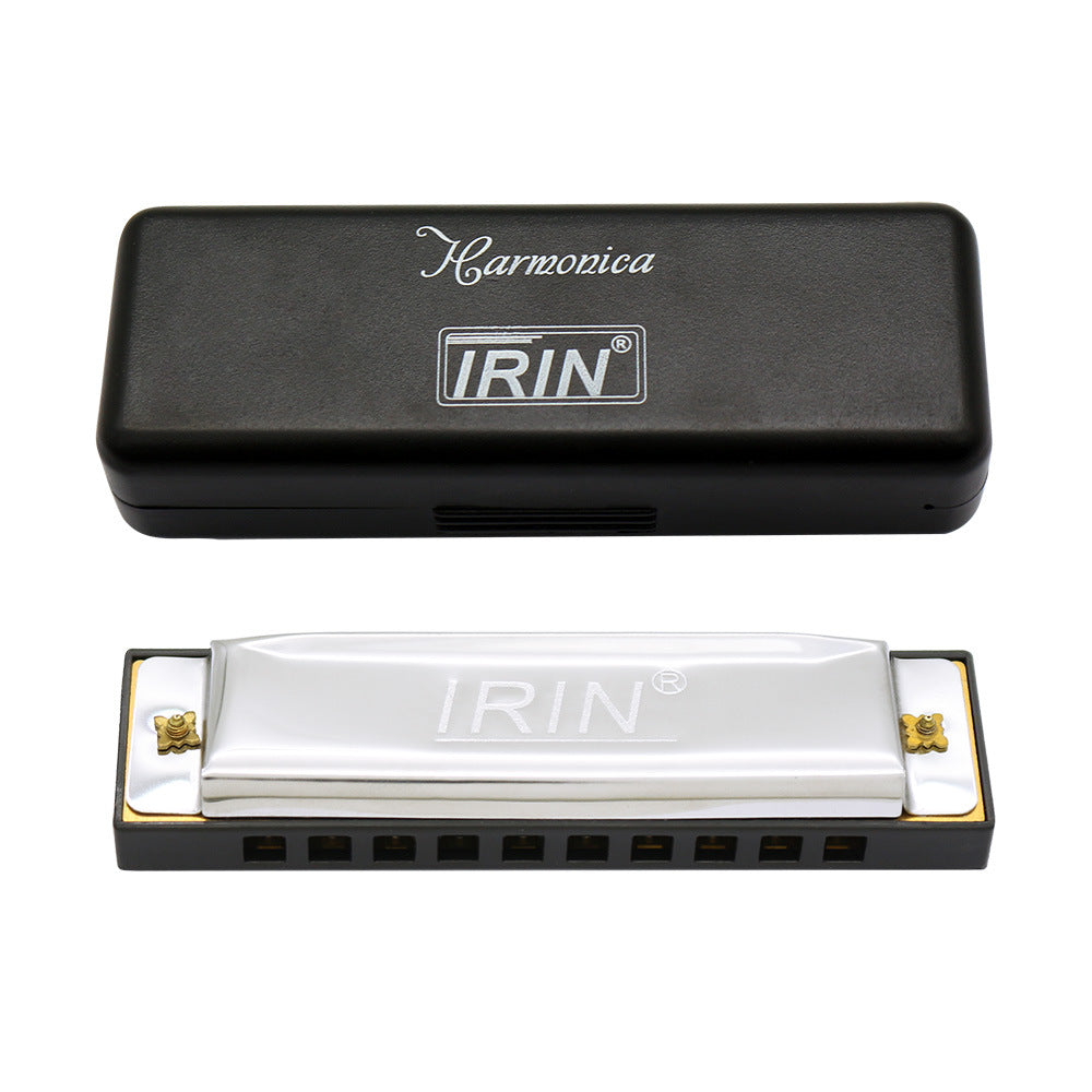 IRIN 10-hole C diatonic harmonica with protective case, gold or silver finish