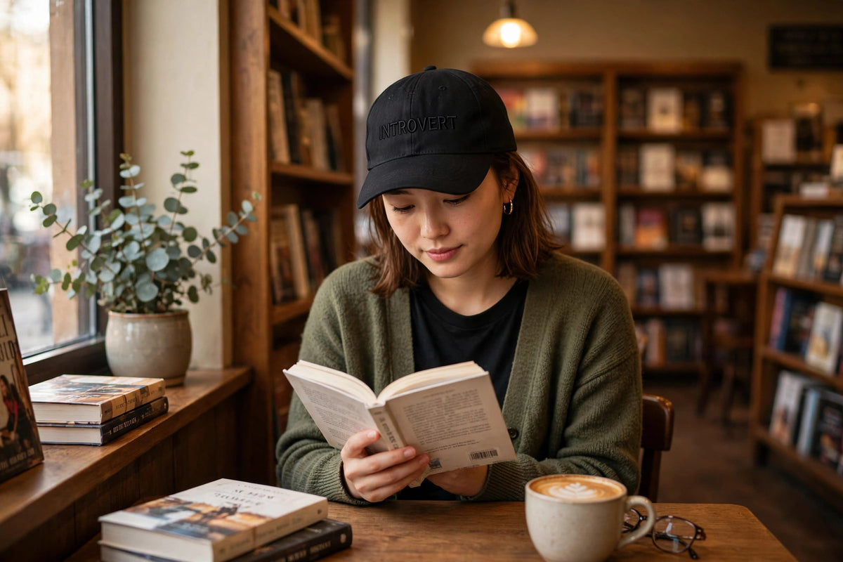 Introvert embroidered trucker hat worn lifestyle