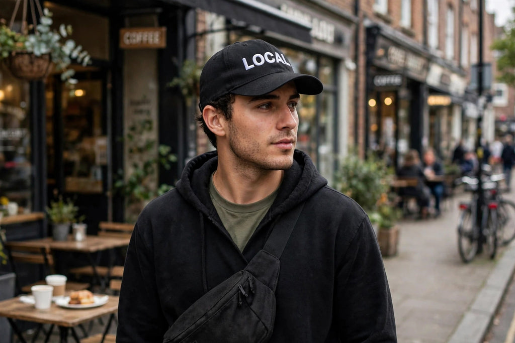 Local embroidered trucker hat worn lifestyle