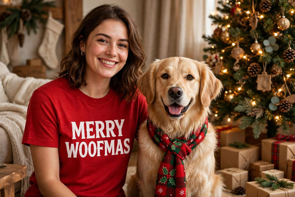 Merry Woofmas shirt worn dog Christmas holiday