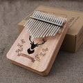 17-key wooden kalimba with deer and botanical design, Style A