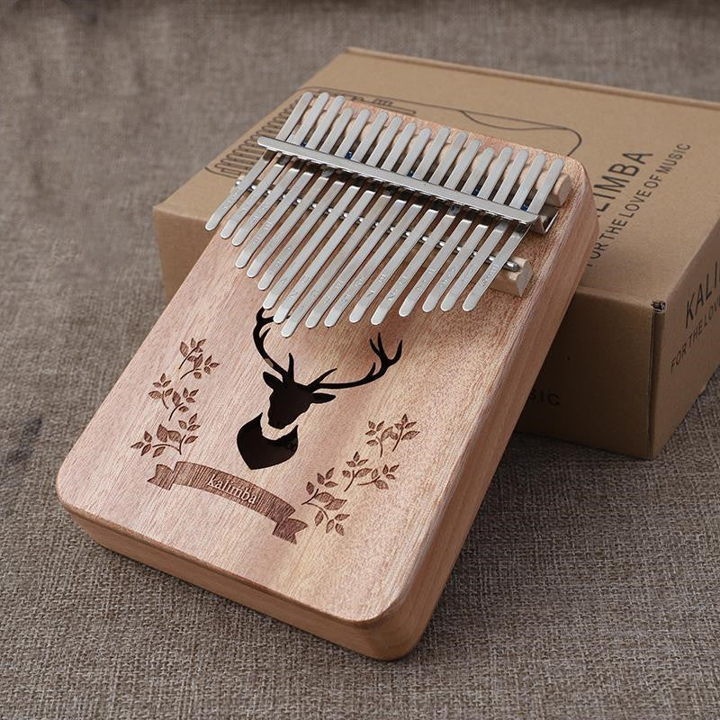 17-key wooden kalimba with deer and botanical design, Style A