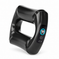 Black handheld ring-shaped massager with cyan-outlined digital display