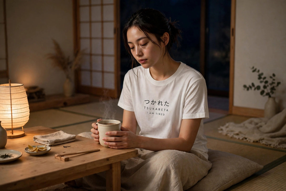 Tsukareta shirt worn tired Japanese text tee lifestyle