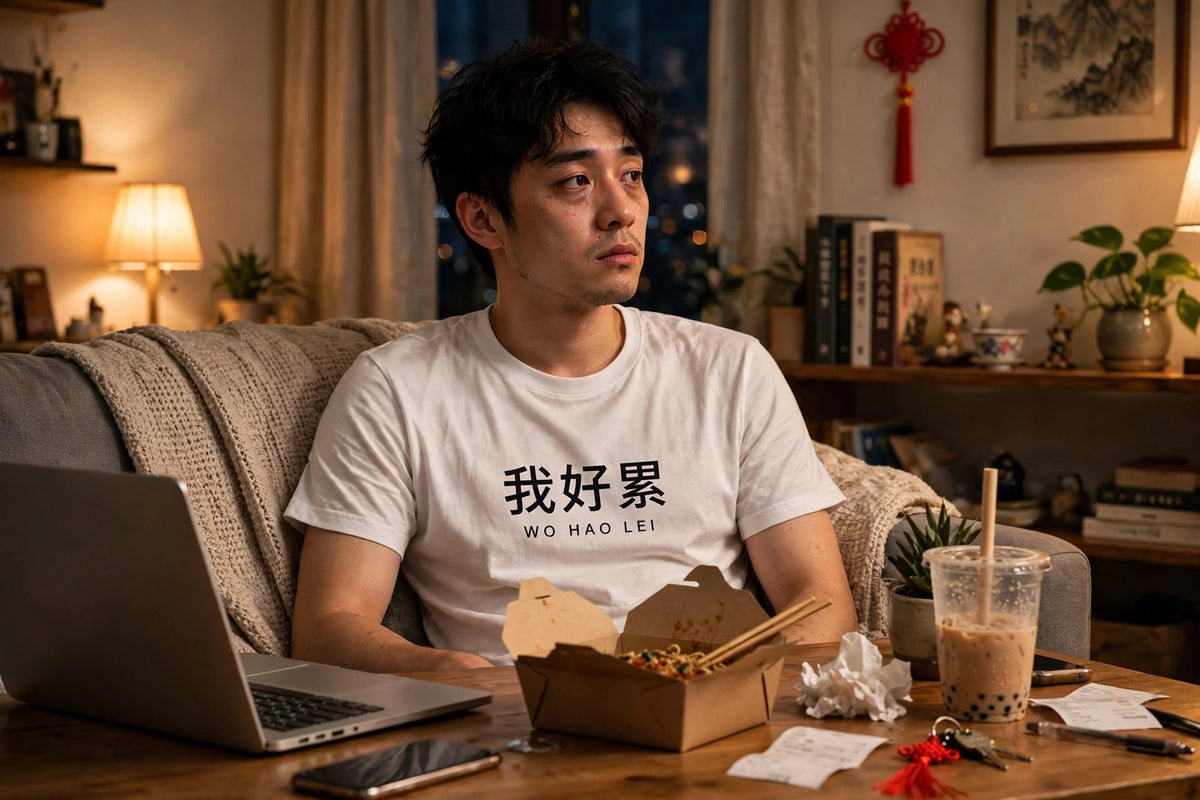 Wo Hao Lei shirt worn Chinese tired text tee lifestyle